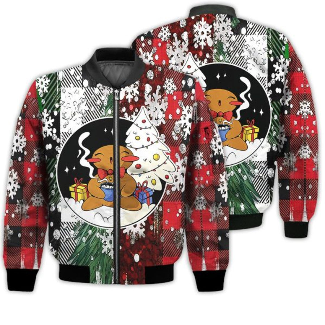 FUNSTUFFPRINTI Merry Christmas Gingerbread Retro Christmas Holiday Gifts Unisex 3D Bomber Jacket