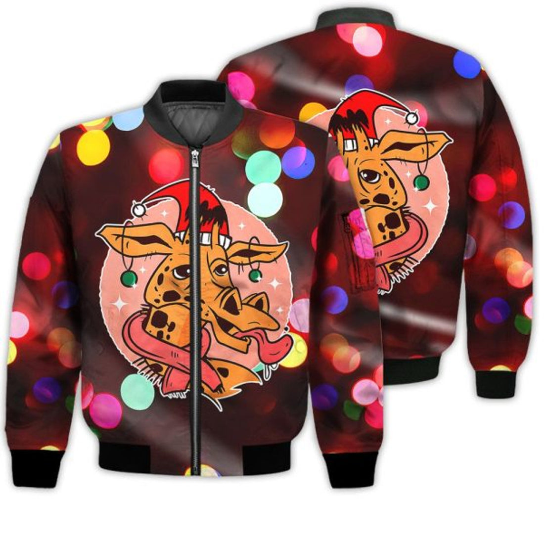 FUNSTUFFPRINTI Merry Christmas Giraffe Retro Christmas Holiday Gifts Unisex 3D Bomber