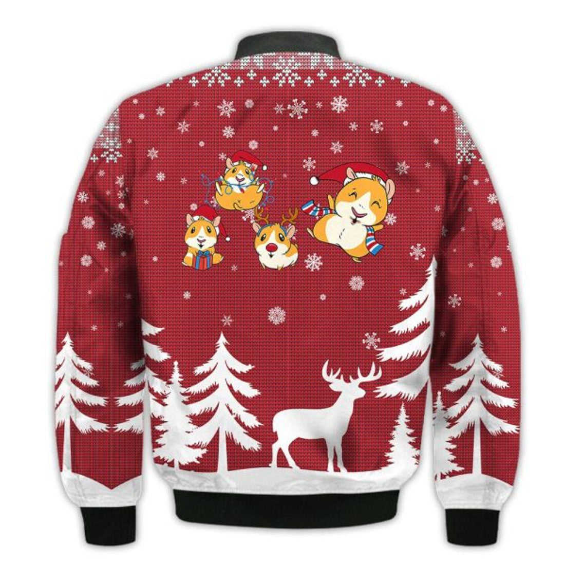 FUNSTUFFPRINTI Merry Christmas Guinea Pig Christmas Retro Christmas Holiday Gifts Unisex 3D Bomber Jacket