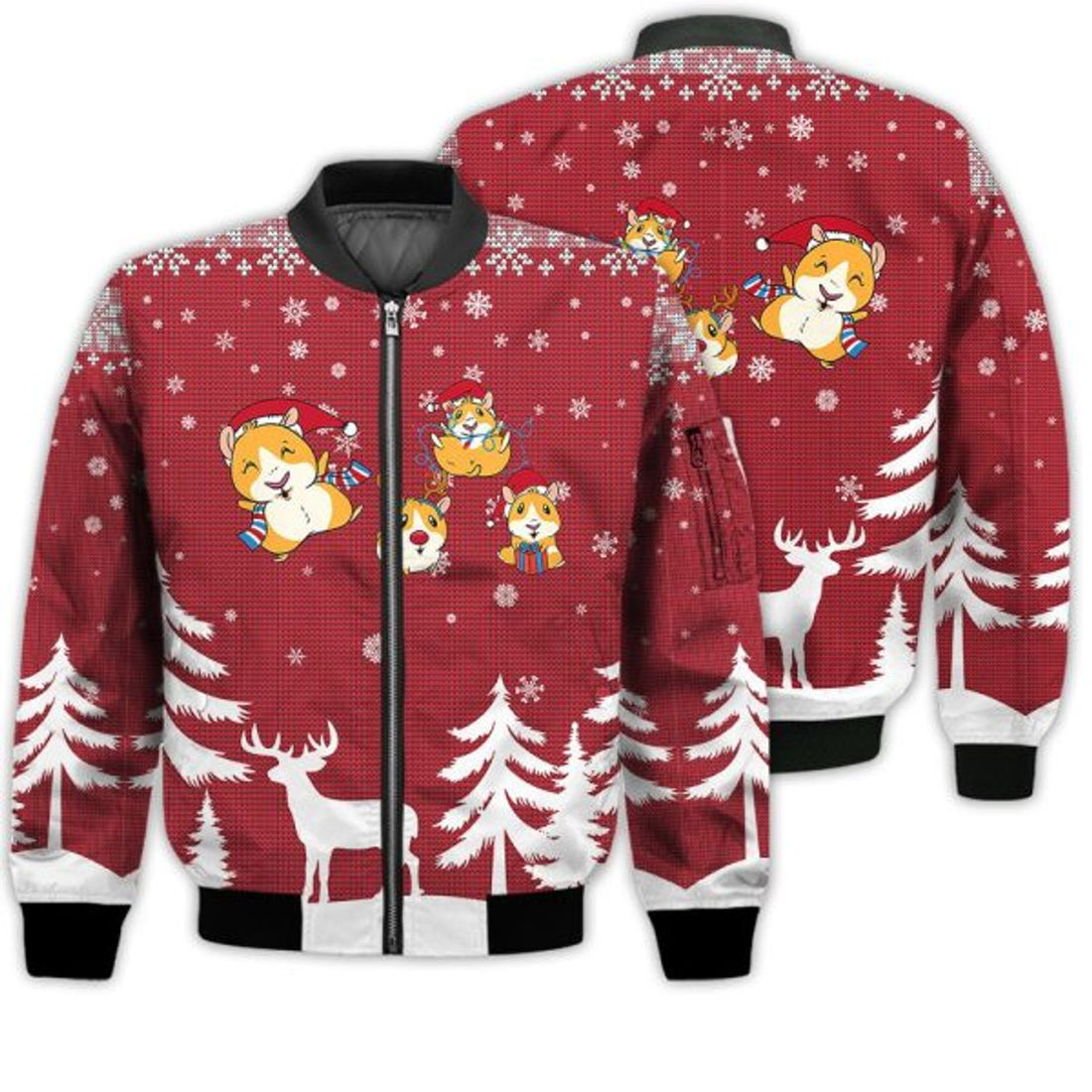 FUNSTUFFPRINTI Merry Christmas Guinea Pig Christmas Retro Christmas Holiday Gifts Unisex 3D Bomber Jacket