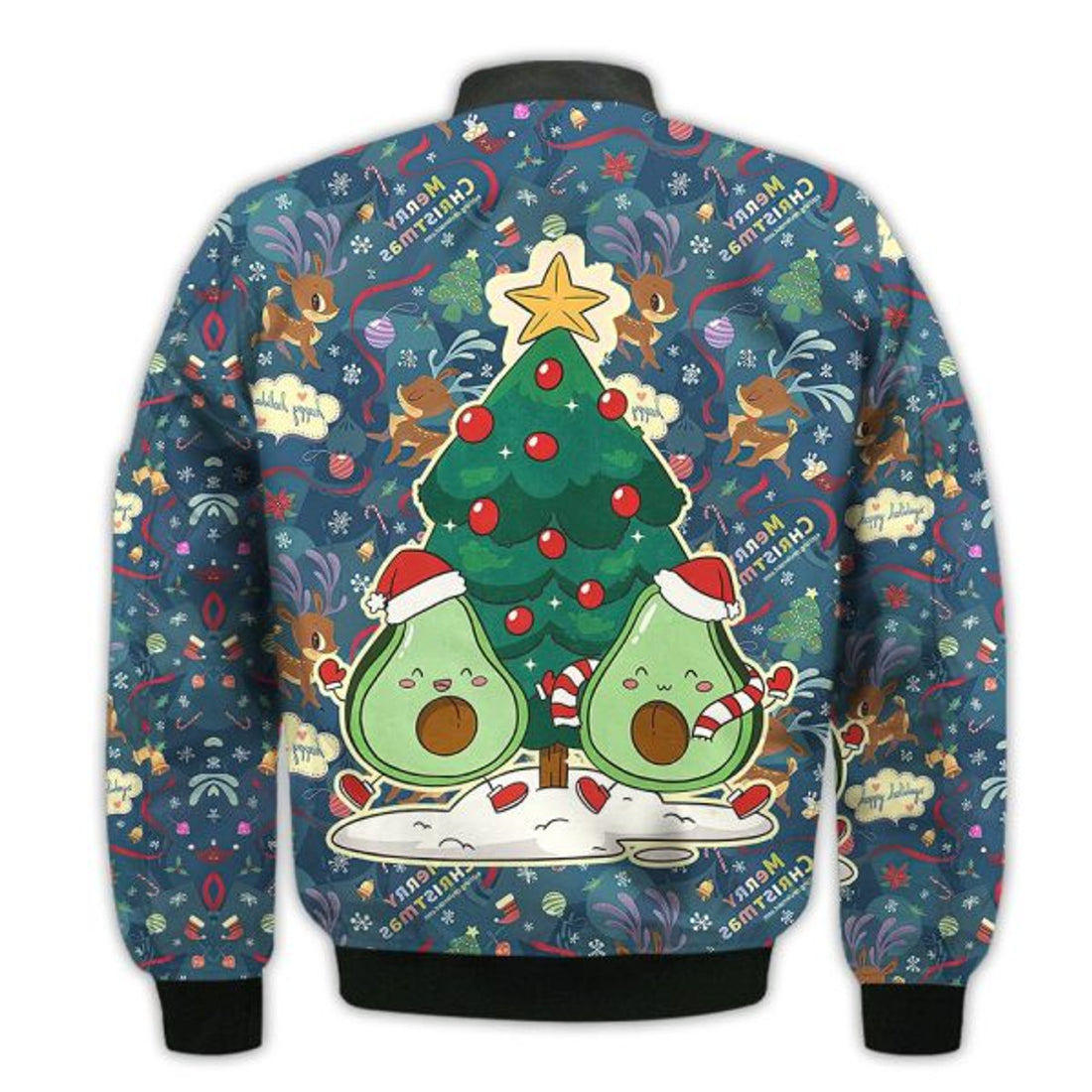 FUNSTUFFPRINTI Merry Christmas Happy Avocado Retro Christmas Holiday Gifts Unisex 3D Bomber Jacket