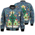FUNSTUFFPRINTI Merry Christmas Happy Avocado Retro Christmas Holiday Gifts Unisex 3D Bomber Jacket