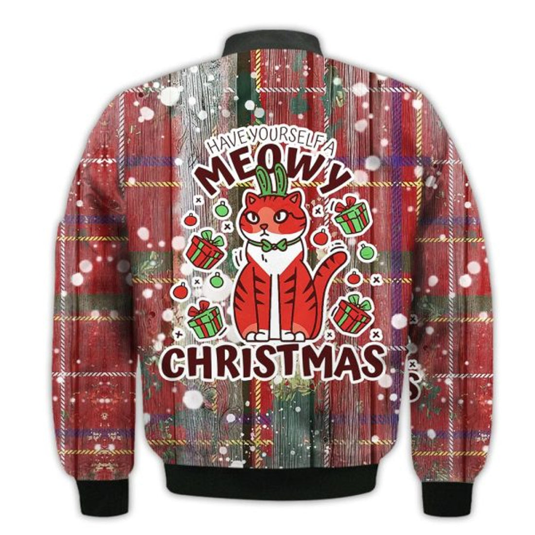 FUNSTUFFPRINTI Merry Christmas Have Yourself A Meowy Christmas Retro Christmas Holiday Gifts Unisex 3D Bomber Jacket