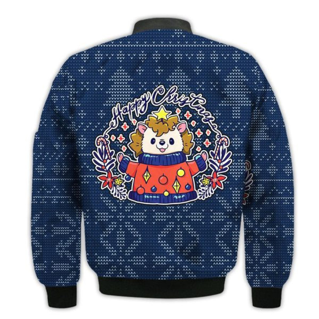 FUNSTUFFPRINTI Merry Christmas Hedgehog Christmas Retro Christmas Holiday Gifts Unisex 3D Bomber Jacket