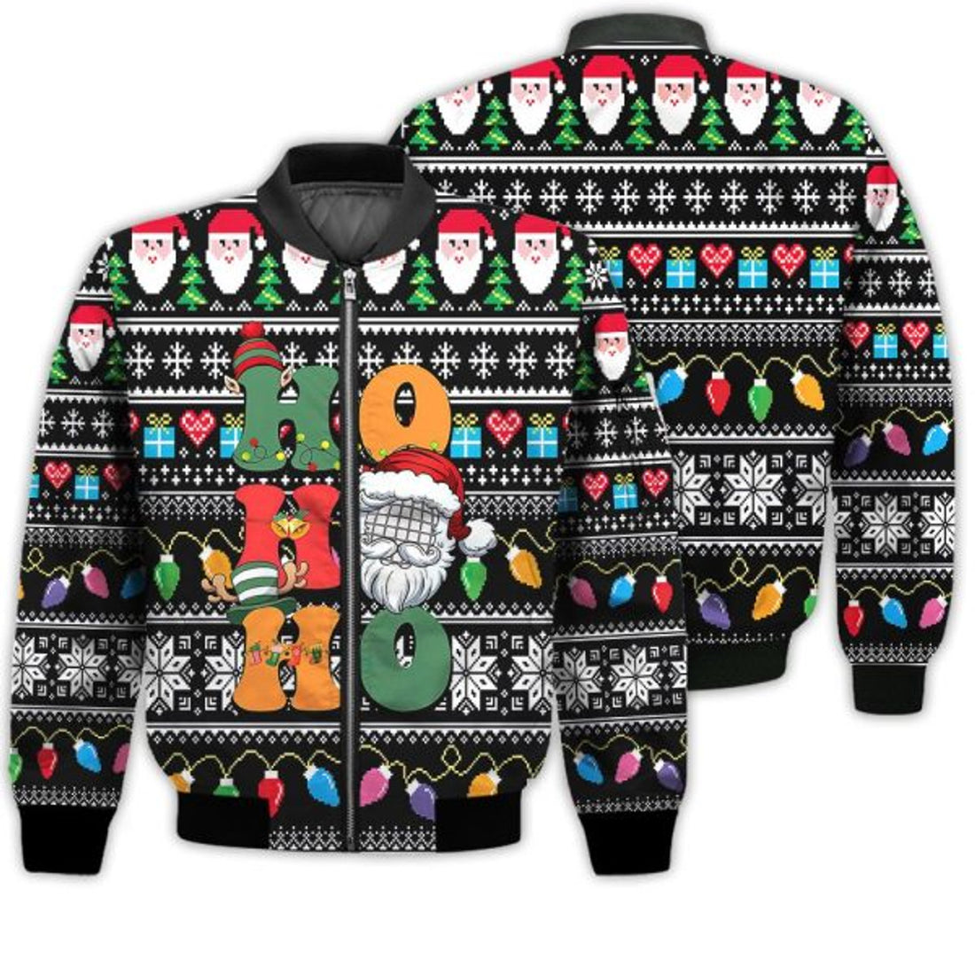 FUNSTUFFPRINTI Merry Christmas Ho Ho Ho Santa Claus Funny Retro Christmas Holiday Gifts Unisex 3D Bomber Bomber Jacket