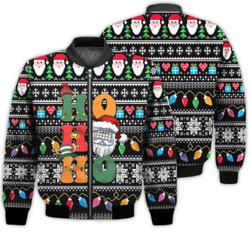 FUNSTUFFPRINTI Merry Christmas Ho Ho Ho Santa Claus Funny Retro Christmas Holiday Gifts Unisex 3D Bomber Bomber Jacket