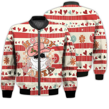 FUNSTUFFPRINTI Merry Christmas Howdy Santa Retro Christmas Holiday Gifts Unisex 3D Bomber Bomber Jacket