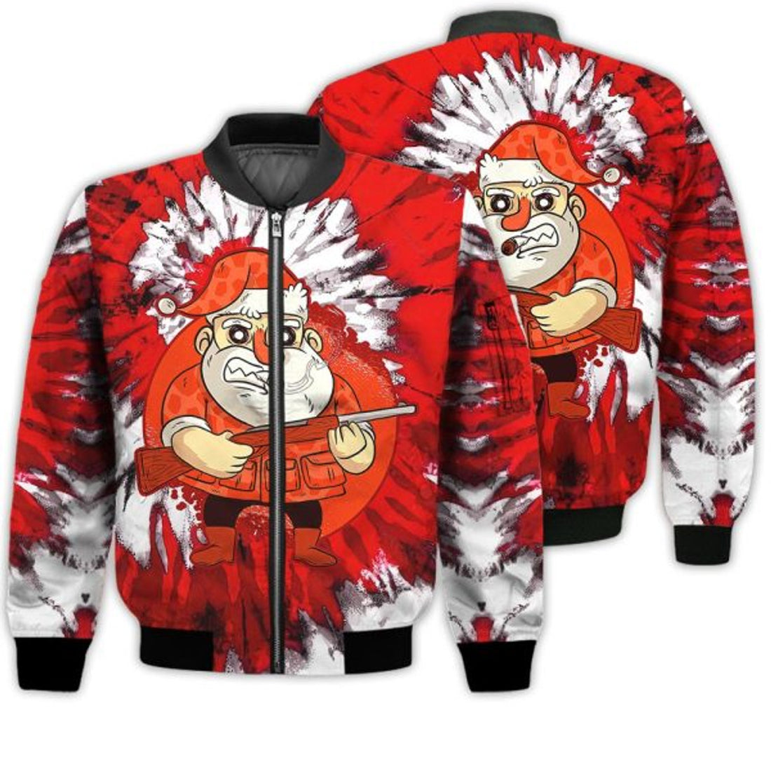 FUNSTUFFPRINTI Merry Christmas Hunting Santa Retro Christmas Holiday Gifts Unisex 3D Bomber Jacket
