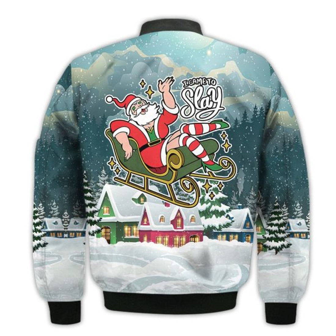 FUNSTUFFPRINTI Merry Christmas I Came To Slay Retro Christmas Holiday Gifts Unisex 3D Bomber Bomber Jacket