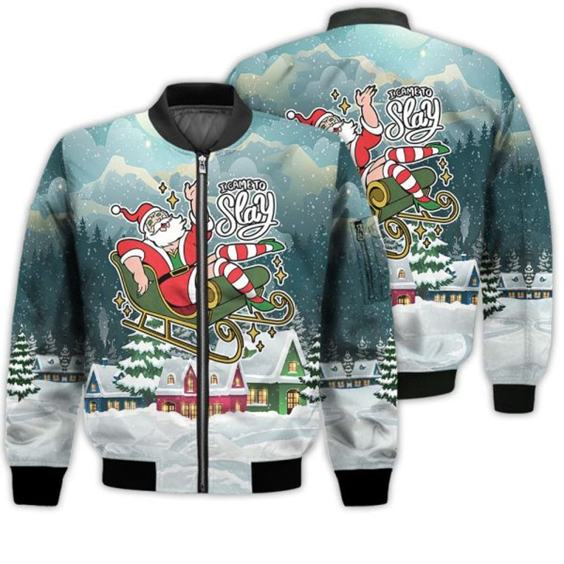FUNSTUFFPRINTI Merry Christmas I Came To Slay Retro Christmas Holiday Gifts Unisex 3D Bomber Bomber Jacket