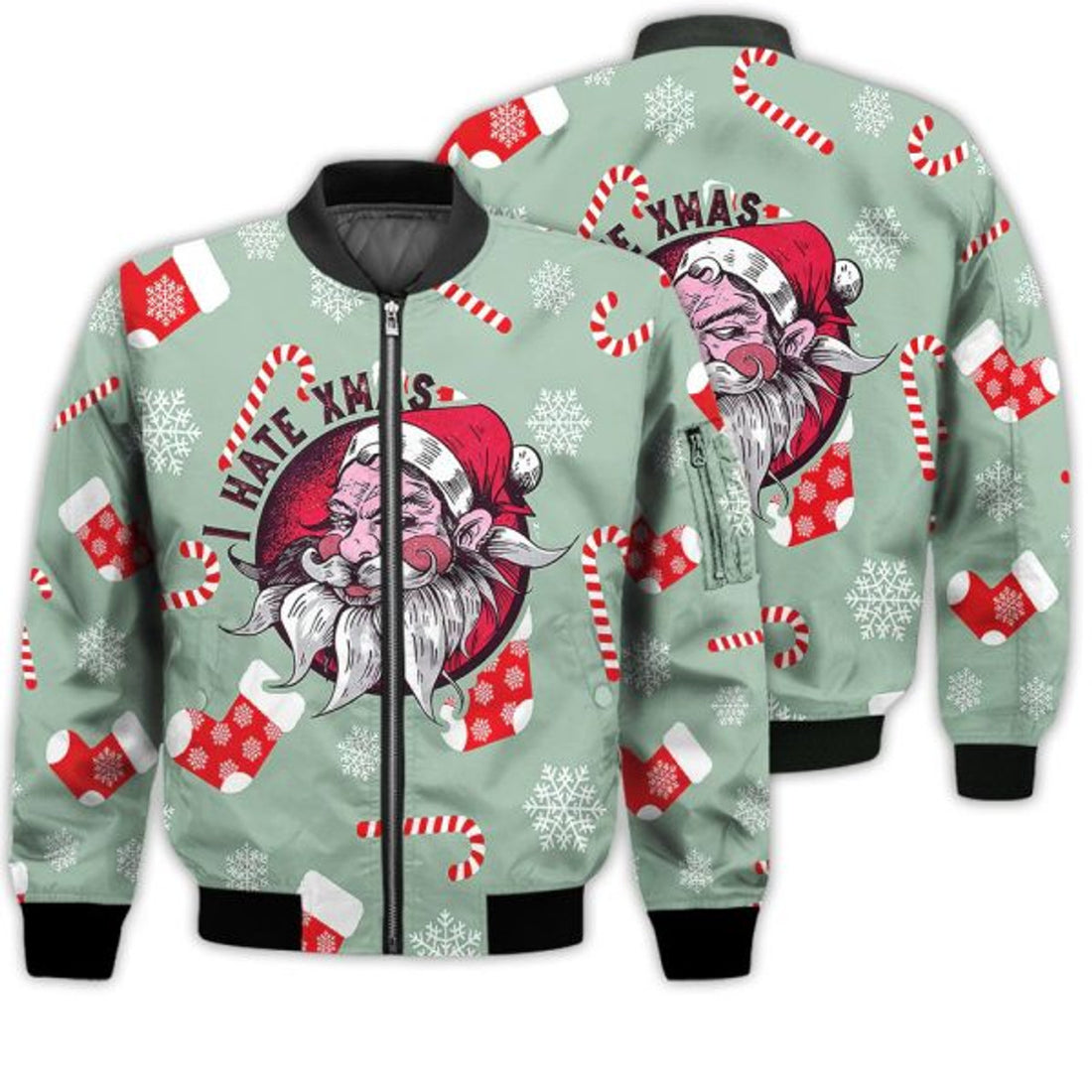 FUNSTUFFPRINTI Merry Christmas I Hate Christmas Retro Christmas Holiday Gifts Unisex 3D Bomber Bomber Jacket