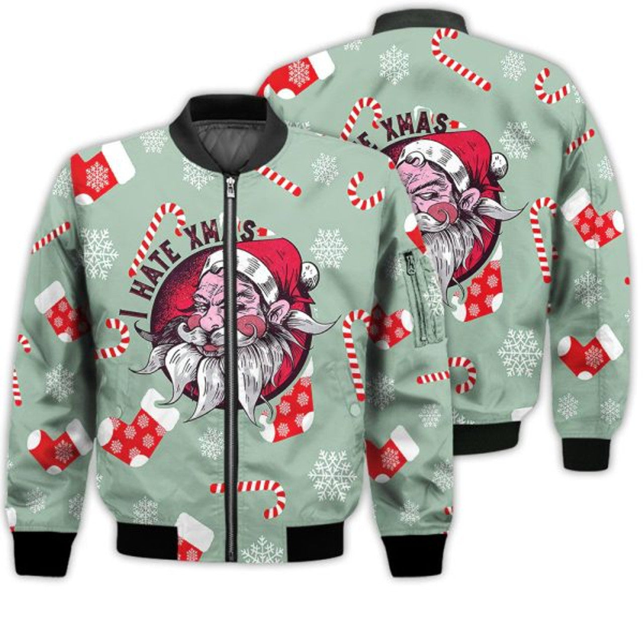 FUNSTUFFPRINTI Merry Christmas I Hate Christmas Retro Christmas Holiday Gifts Unisex 3D Bomber Bomber Jacket