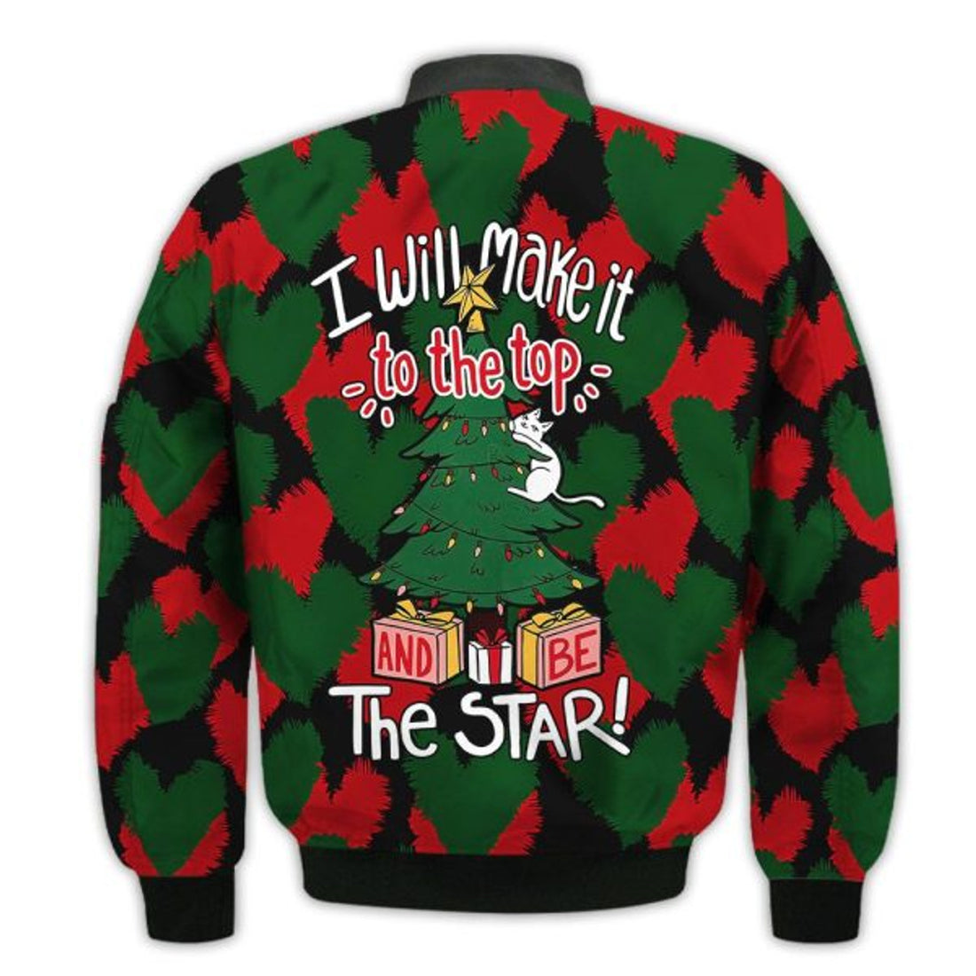 FUNSTUFFPRINTI Merry Christmas I Will Make It To The Top The Star Retro Christmas Holiday Gifts Unisex 3D Bomber Bomber Jacket