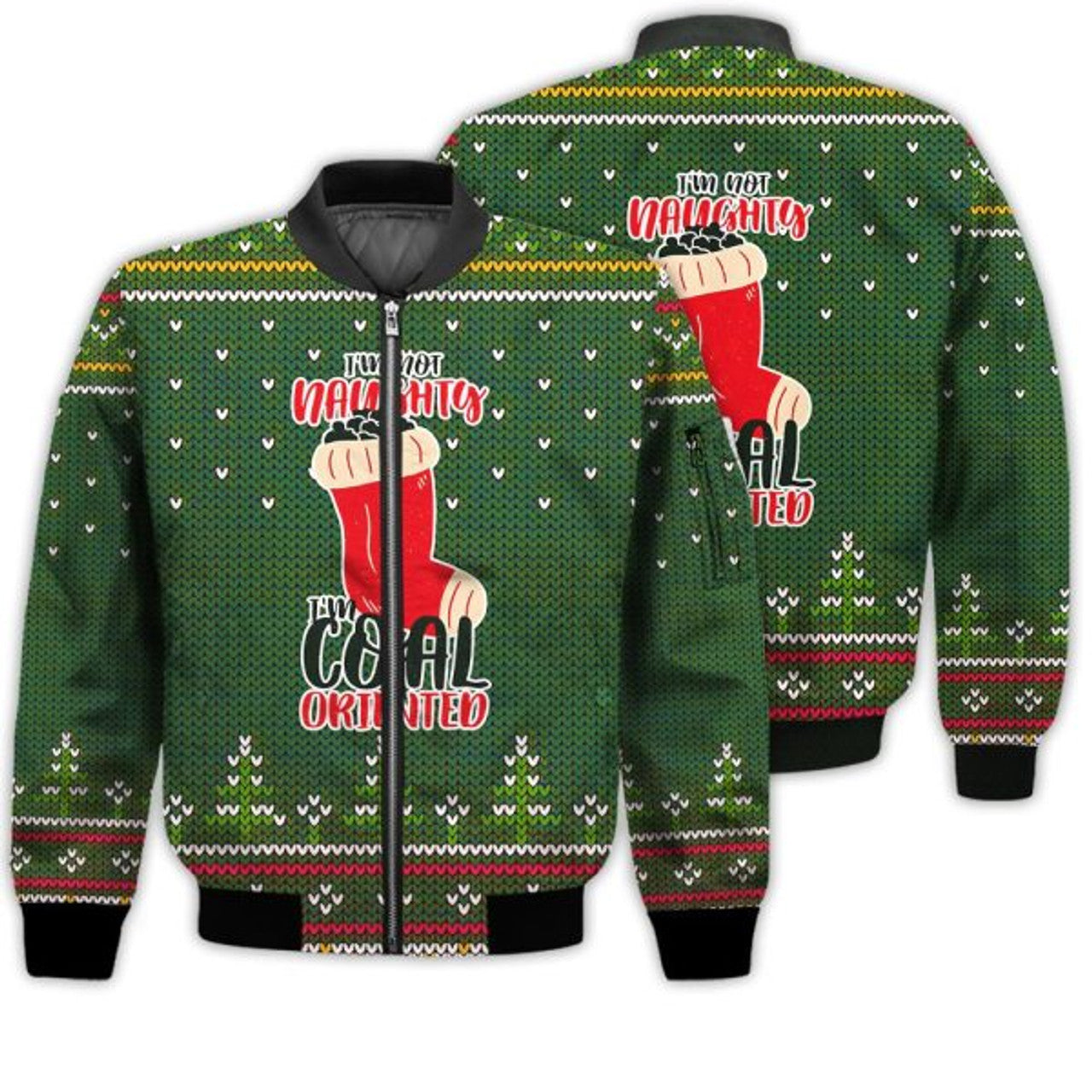 FUNSTUFFPRINTI Merry Christmas I'm Not Naughty I'm Coal Oriented Retro Christmas Holiday Gifts Unisex 3D Bomber Bomber Jacket