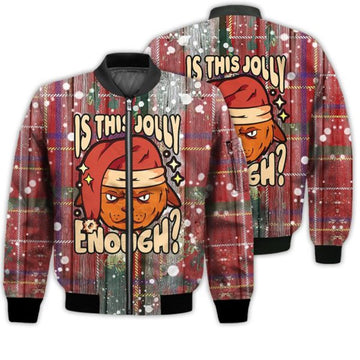 FUNSTUFFPRINTI Merry Christmas Is This Jolly Enough Cat Retro Christmas Holiday Gifts Unisex 3D Bomber Bomber Jacket