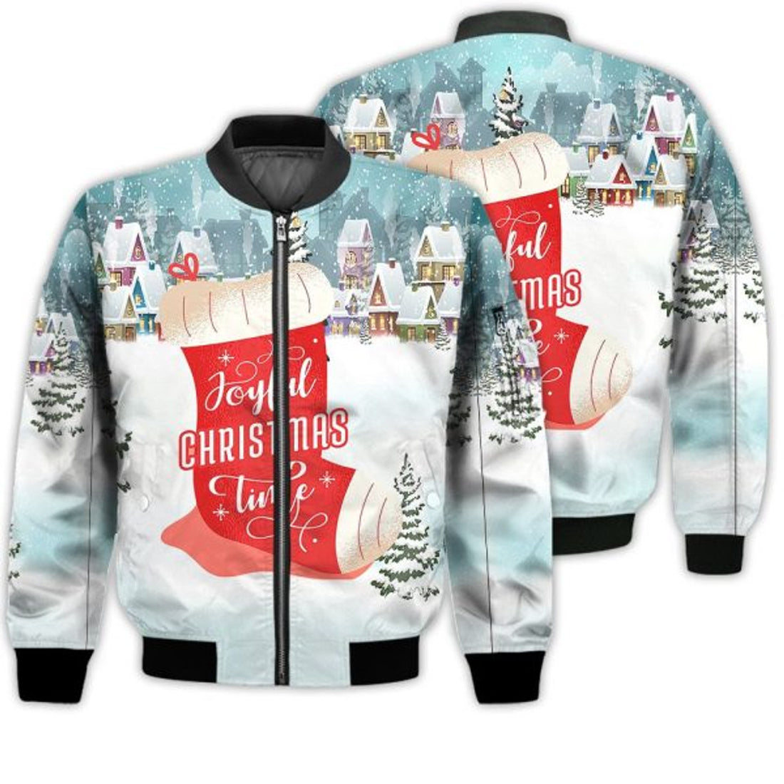 FUNSTUFFPRINTI Merry Christmas Joyful Christmas Time Retro Christmas Holiday Gifts Unisex 3D Bomber Bomber Jacket