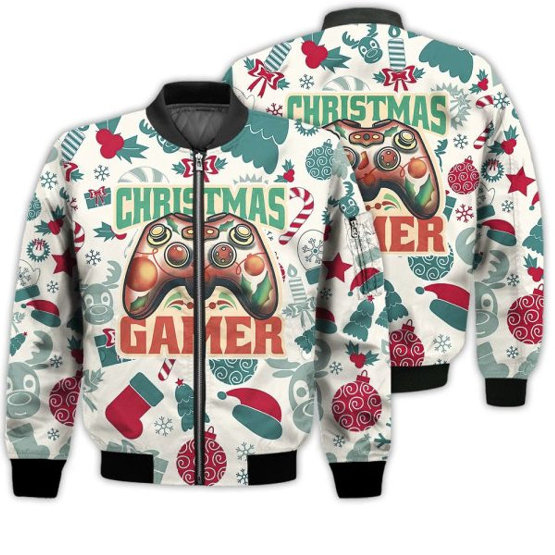 FUNSTUFFPRINTI Merry Christmas Joystick For Game Retro Christmas Holiday Gifts Unisex 3D Bomber Bomber Jacket