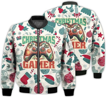 FUNSTUFFPRINTI Merry Christmas Joystick For Game Retro Christmas Holiday Gifts Unisex 3D Bomber Bomber Jacket