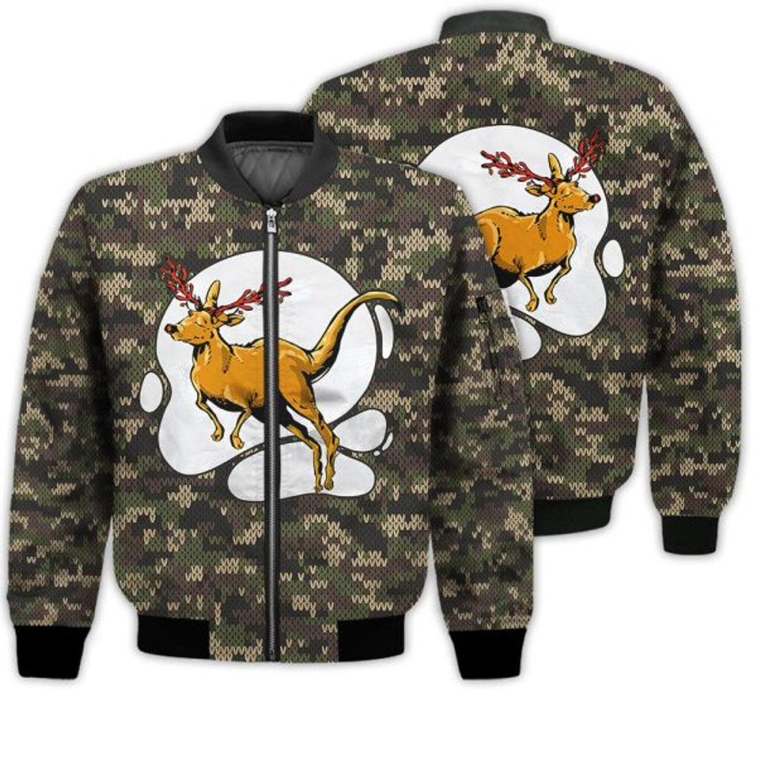 FUNSTUFFPRINTI Merry Christmas Kangaroo Reindeer Retro Christmas Holiday Gifts Unisex 3D Bomber Bomber Jacket