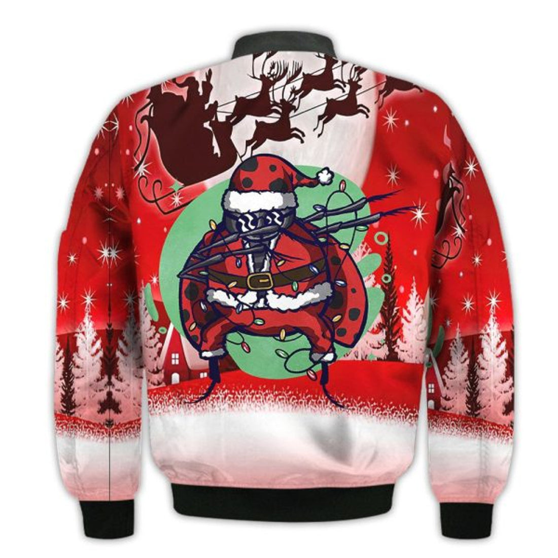FUNSTUFFPRINTI Merry Christmas Ladybug Retro Christmas Holiday Gifts Unisex 3D Bomber Bomber Jacket