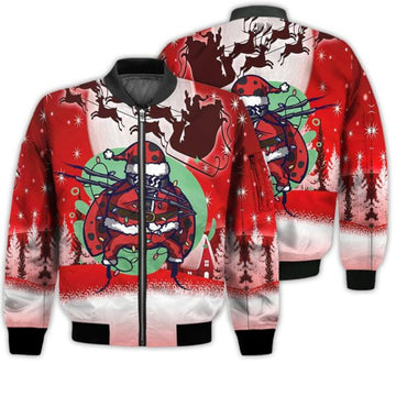 FUNSTUFFPRINTI Merry Christmas Ladybug Retro Christmas Holiday Gifts Unisex 3D Bomber Bomber Jacket