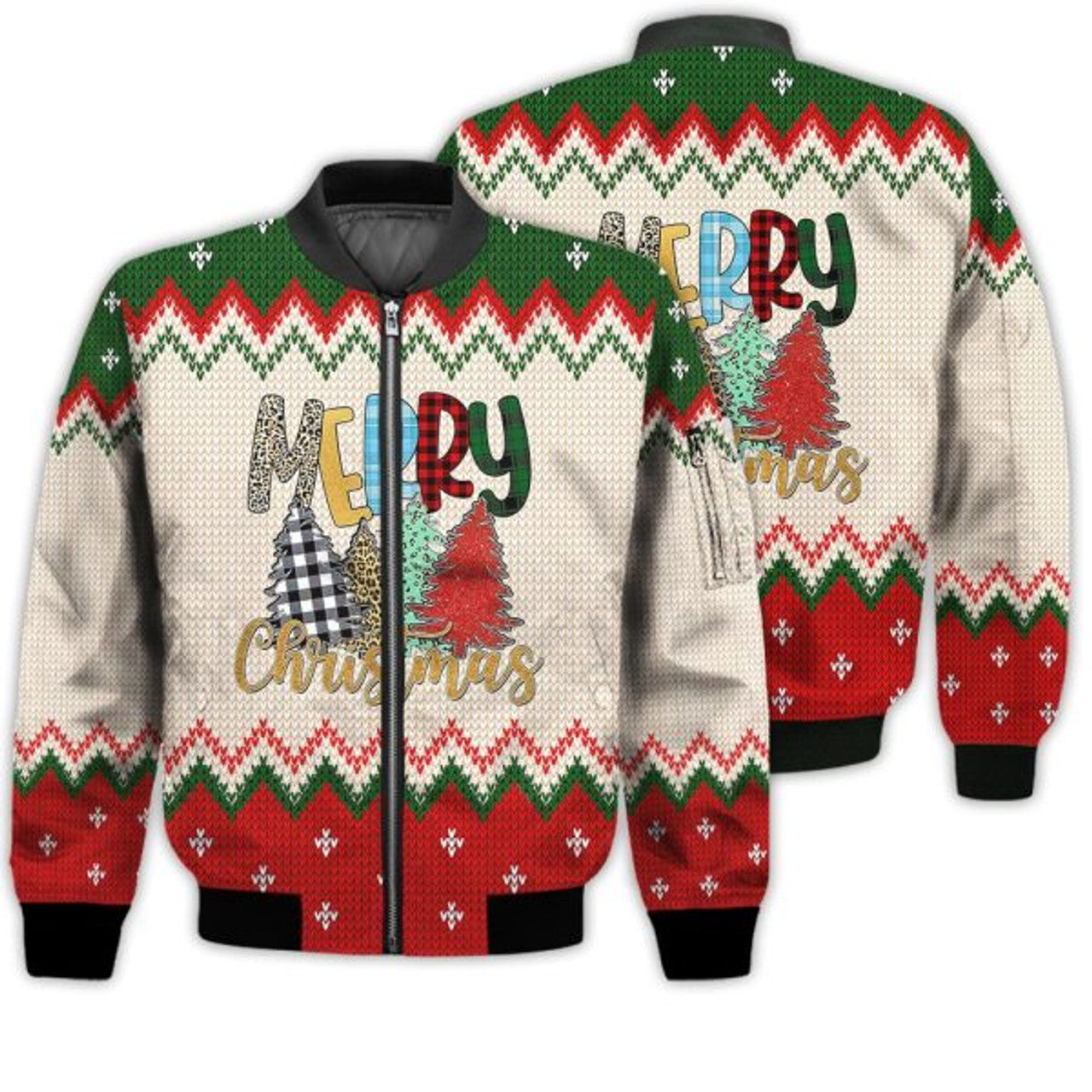 FUNSTUFFPRINTI Merry Christmas Leopard Retro Christmas Holiday Gifts Unisex 3D Bomber Bomber Jacket