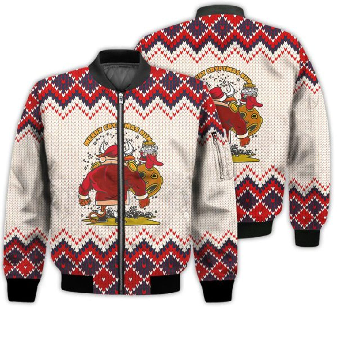FUNSTUFFPRINTI Merry Christmas Merry Cryptmas Run Retro Christmas Holiday Gifts Unisex 3D Bomber Bomber Jacket
