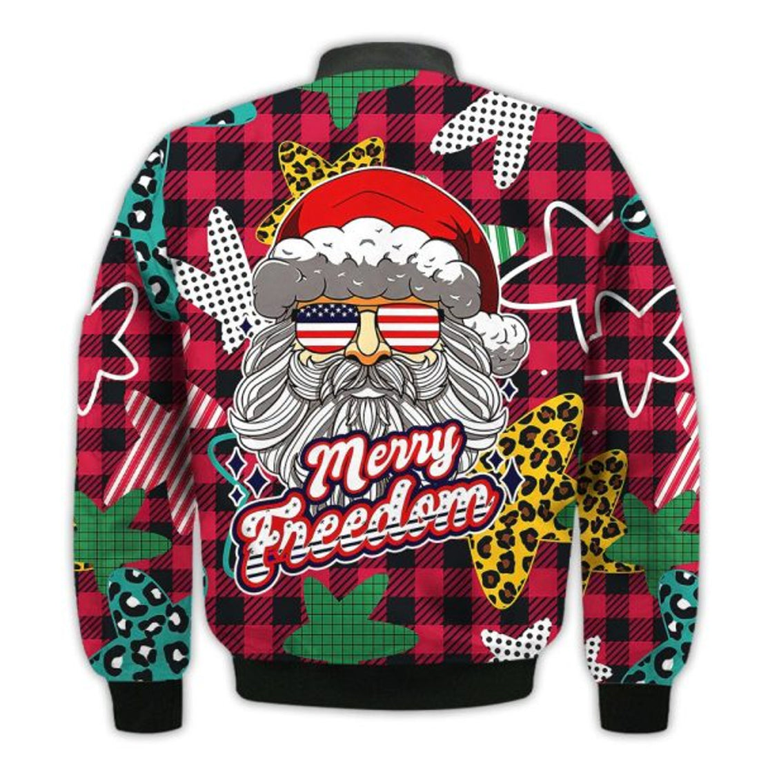 FUNSTUFFPRINTI Merry Christmas Merry Freedom Retro Christmas Holiday Gifts Unisex 3D Bomber Jacket