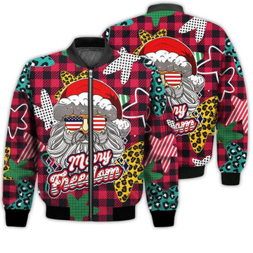 FUNSTUFFPRINTI Merry Christmas Merry Freedom Retro Christmas Holiday Gifts Unisex 3D Bomber Jacket