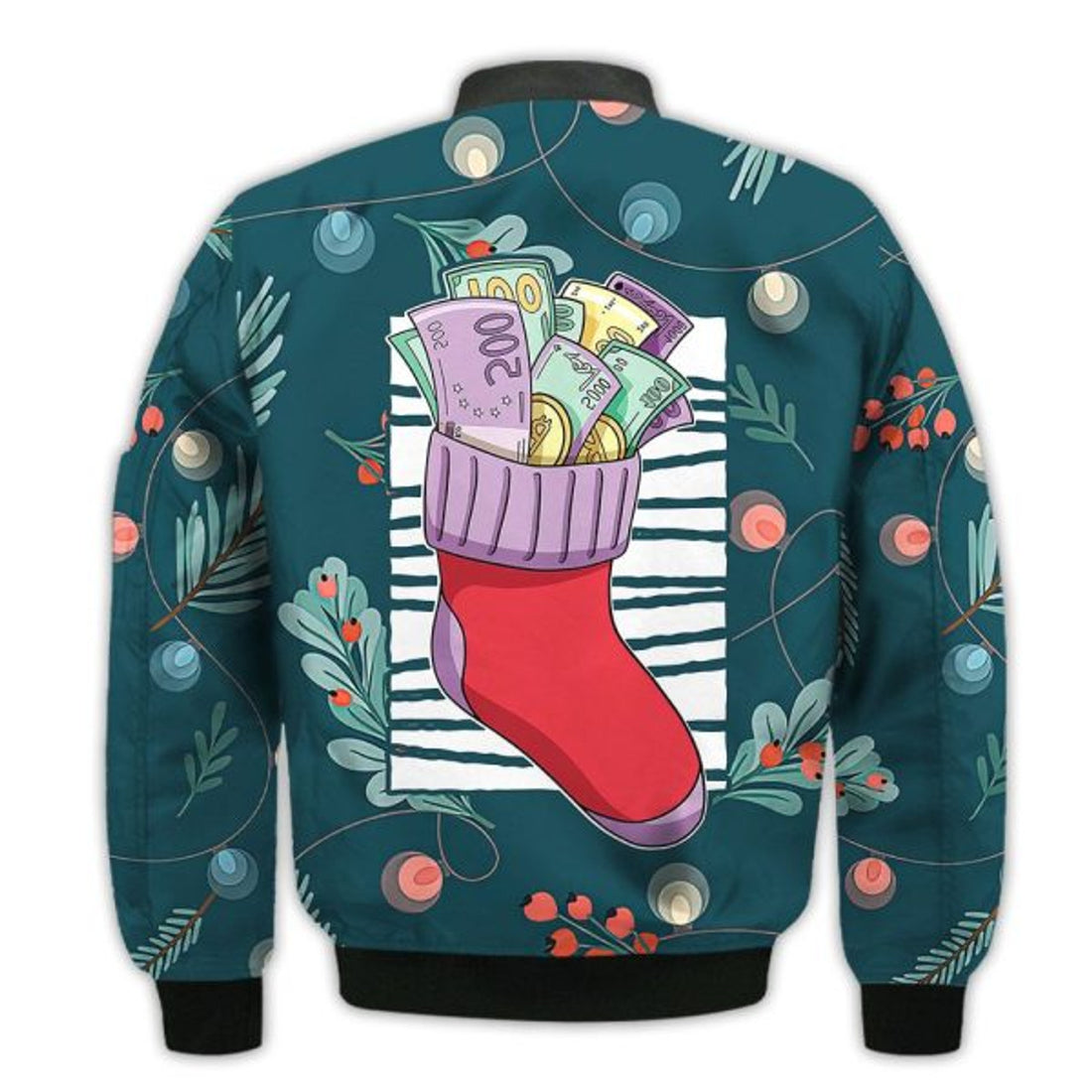 FUNSTUFFPRINTI Merry Christmas Money Christmas Sock Retro Christmas Holiday Gifts Unisex 3D Bomber Bomber Jacket