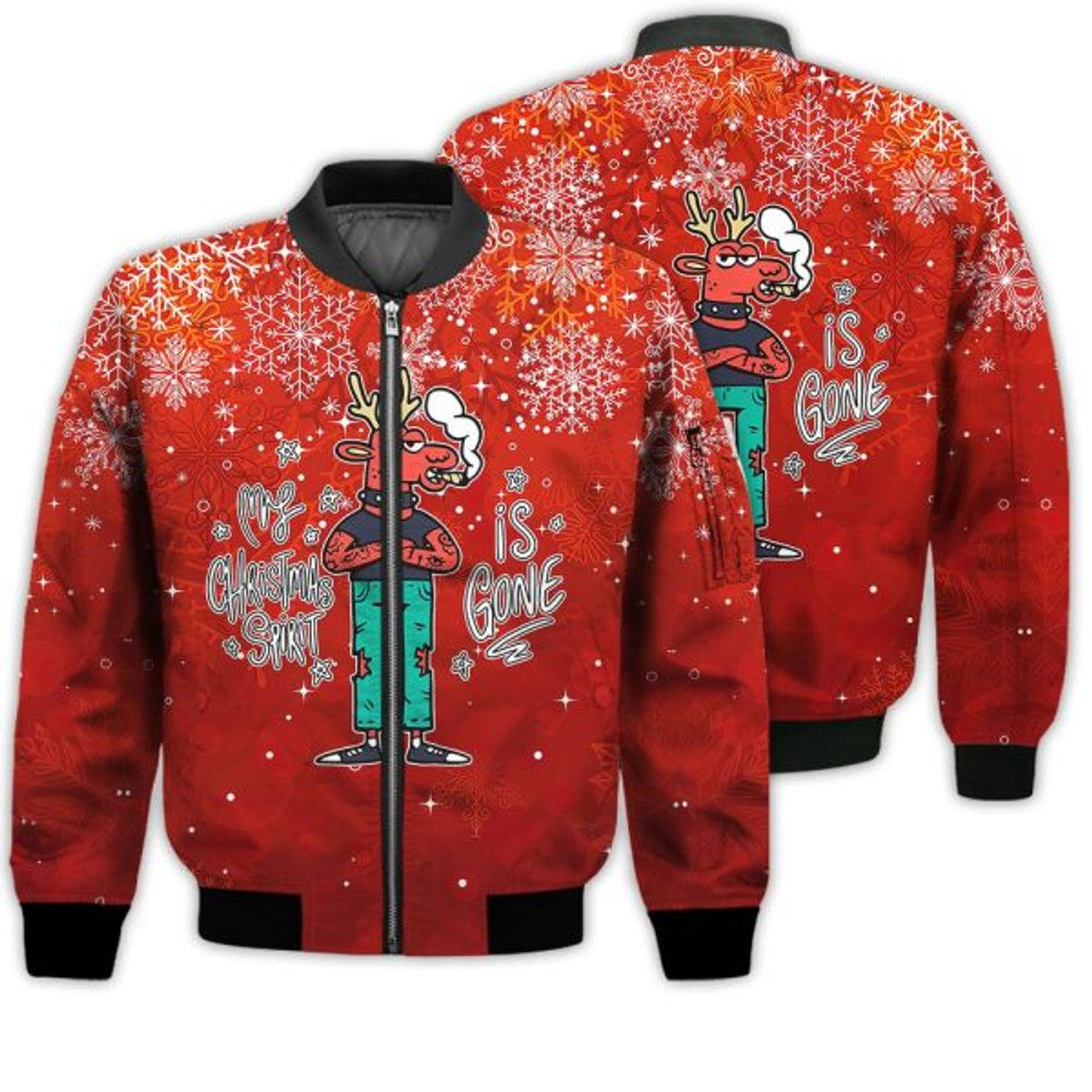 FUNSTUFFPRINTI Merry Christmas My Christmas Spirit Is Gone Retro Christmas Holiday Gifts Unisex 3D Bomber Bomber Jacket