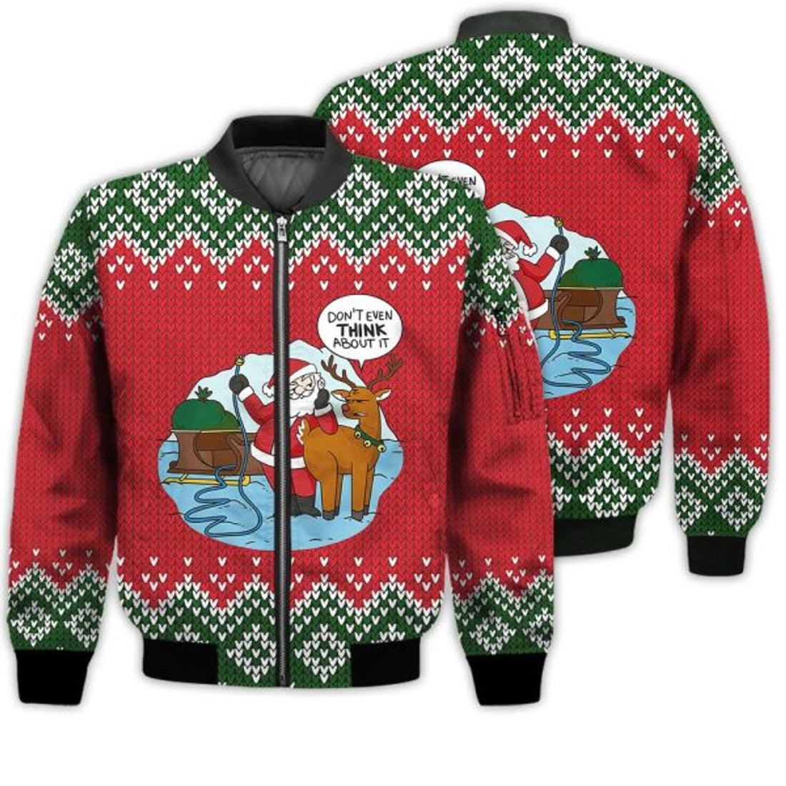 FUNSTUFFPRINTI Merry Christmas Naughty Santa Christmas Retro Christmas Holiday Gifts Unisex 3D Bomber Bomber Jacket
