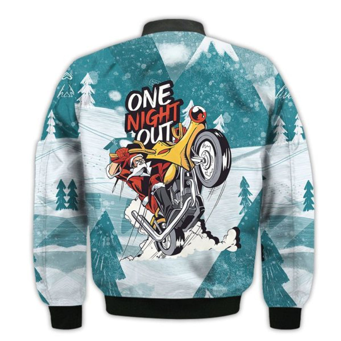 FUNSTUFFPRINTI Merry Christmas One Night Out Santa Motorbike Retro Christmas Holiday Gifts Unisex 3D Bomber Bomber Jacket