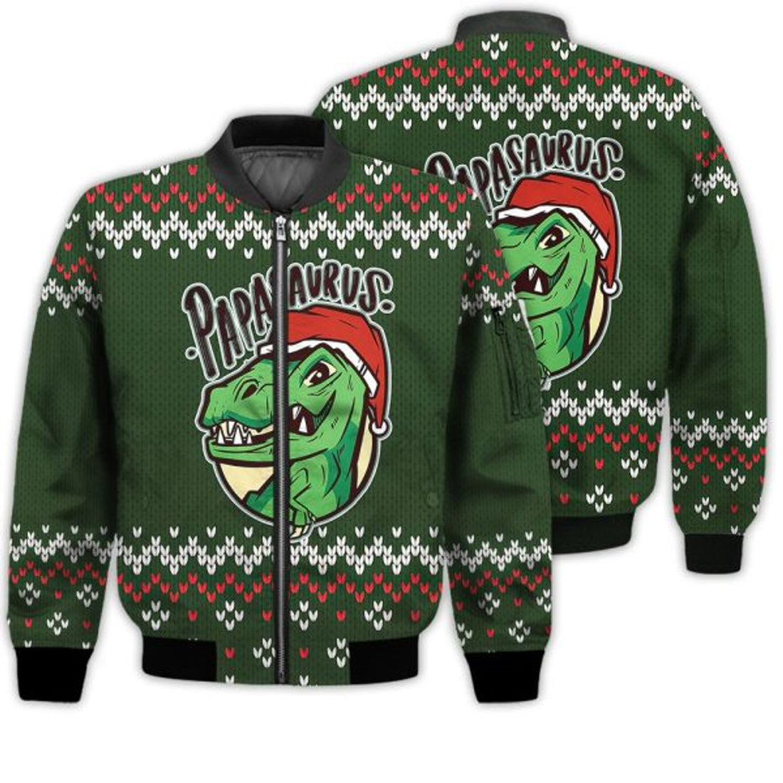 FUNSTUFFPRINTI Merry Christmas Papasaurus T-rex Retro Christmas Holiday Gifts Unisex 3D Bomber Bomber Jacket