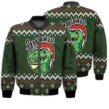 FUNSTUFFPRINTI Merry Christmas Papasaurus T-rex Retro Christmas Holiday Gifts Unisex 3D Bomber Bomber Jacket