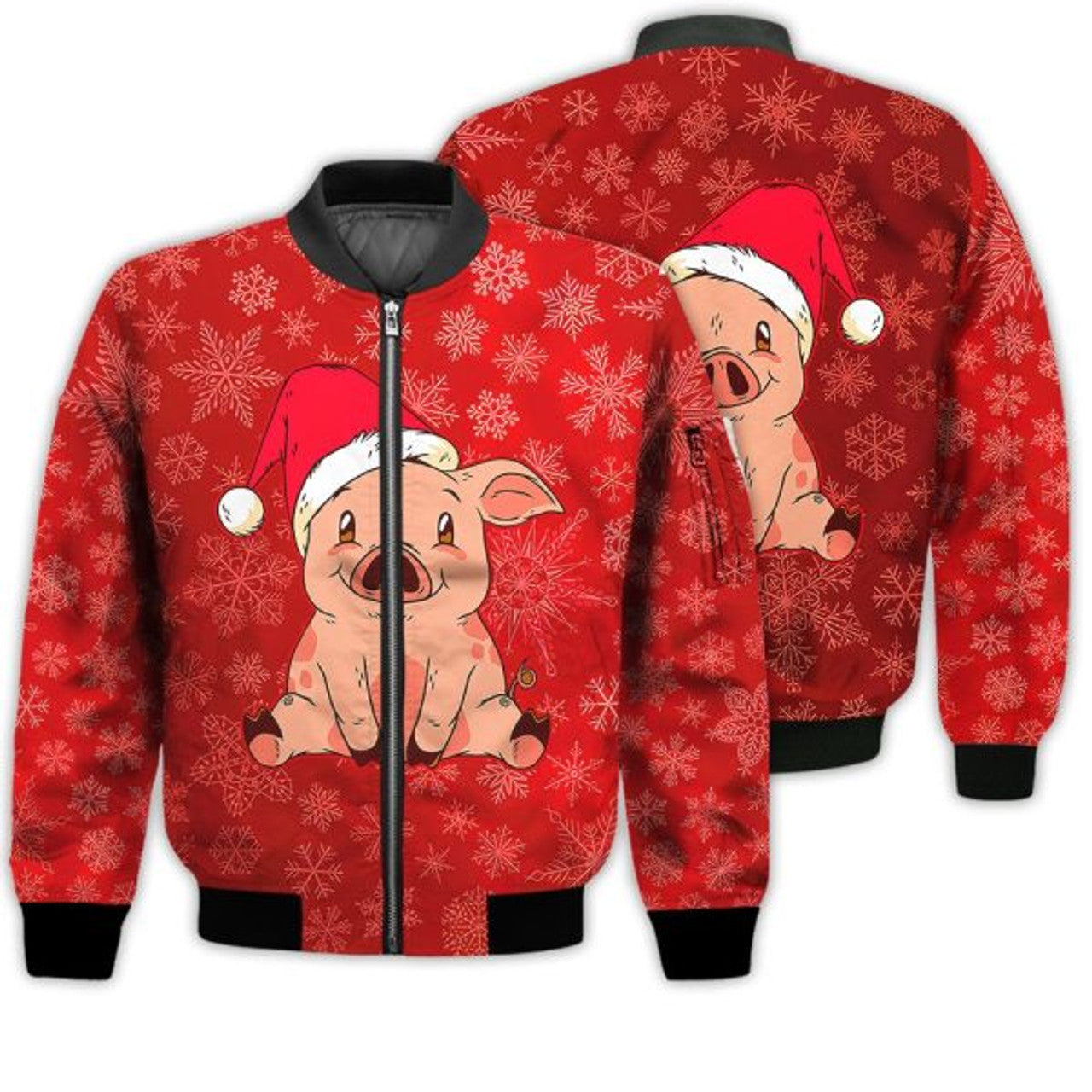 FUNSTUFFPRINTI Merry Christmas Pig Retro Christmas Holiday Gifts Unisex 3D Bomber Bomber Jacket