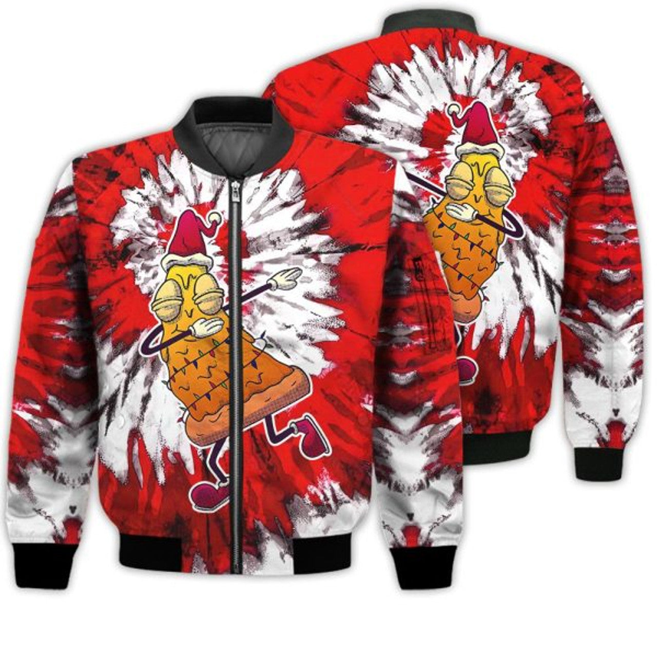 FUNSTUFFPRINTI Merry Christmas Pizza Christmas Tree Dabbing Retro Christmas Holiday Gifts Unisex 3D Bomber Jacket