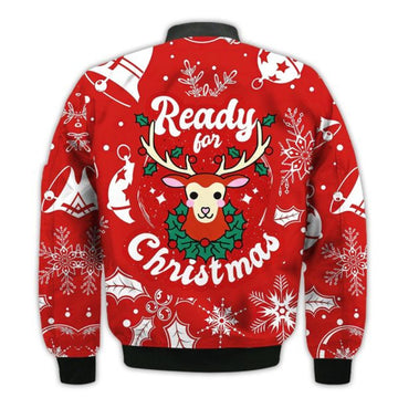 FUNSTUFFPRINTI Merry Christmas Ready For Christmas Deer Retro Christmas Holiday Gifts Unisex 3D Bomber Bomber Jacket
