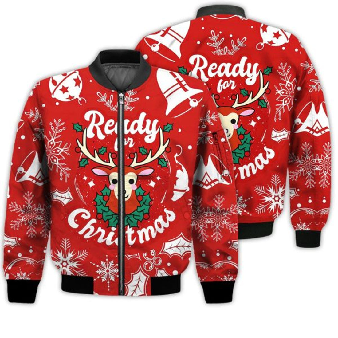 FUNSTUFFPRINTI Merry Christmas Ready For Christmas Deer Retro Christmas Holiday Gifts Unisex 3D Bomber Bomber Jacket