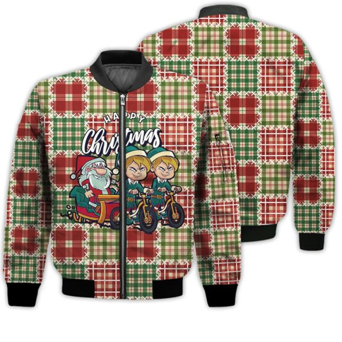 FUNSTUFFPRINTI Merry Christmas Santa And Elves Retro Christmas Holiday Gifts Unisex 3D Bomber Jacket