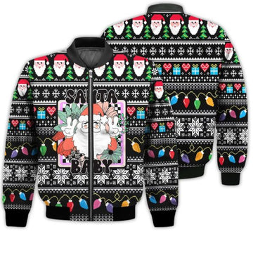 FUNSTUFFPRINTI Merry Christmas Santa Baby Retro Christmas Holiday Gifts Unisex 3D Bomber Jacket