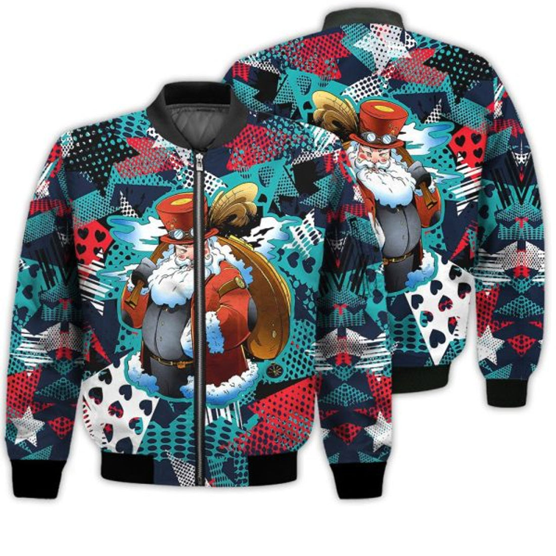 FUNSTUFFPRINTI Merry Christmas Santa Claus Carrying Bag Of Gifts Retro Christmas Holiday Gifts Unisex 3D Bomber Bomber Jacket