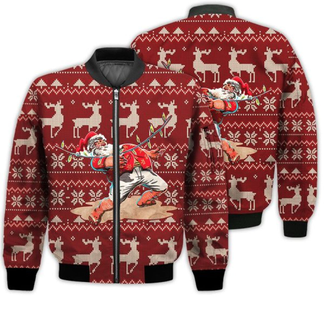 FUNSTUFFPRINTI Merry Christmas Santa Claus Christmas Holiday Retro Christmas Holiday Gifts Unisex 3D Bomber Bomber Jacket