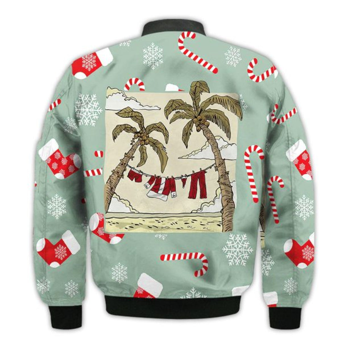 FUNSTUFFPRINTI Merry Christmas Santa Claus Clothes In The Beach Retro Christmas Holiday Gifts Unisex 3D Bomber Bomber Jacket
