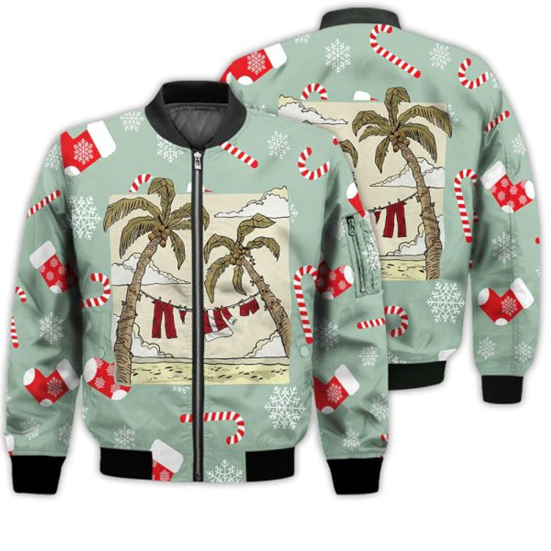 FUNSTUFFPRINTI Merry Christmas Santa Claus Clothes In The Beach Retro Christmas Holiday Gifts Unisex 3D Bomber Bomber Jacket