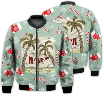 FUNSTUFFPRINTI Merry Christmas Santa Claus Clothes In The Beach Retro Christmas Holiday Gifts Unisex 3D Bomber Bomber Jacket