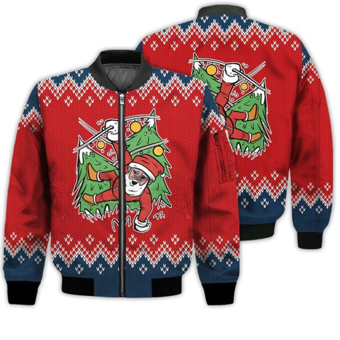 FUNSTUFFPRINTI Merry Christmas Santa Claus In Christmas Lights Retro Christmas Holiday Gifts Unisex 3D Bomber Bomber Jacket