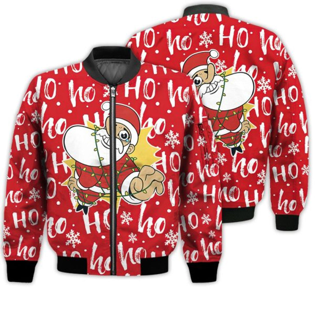 FUNSTUFFPRINTI Merry Christmas Santa Claus In Xmas Lights Retro Christmas Holiday Gifts Unisex 3D Bomber Bomber Jacket