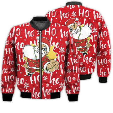 FUNSTUFFPRINTI Merry Christmas Santa Claus In Xmas Lights Retro Christmas Holiday Gifts Unisex 3D Bomber Bomber Jacket