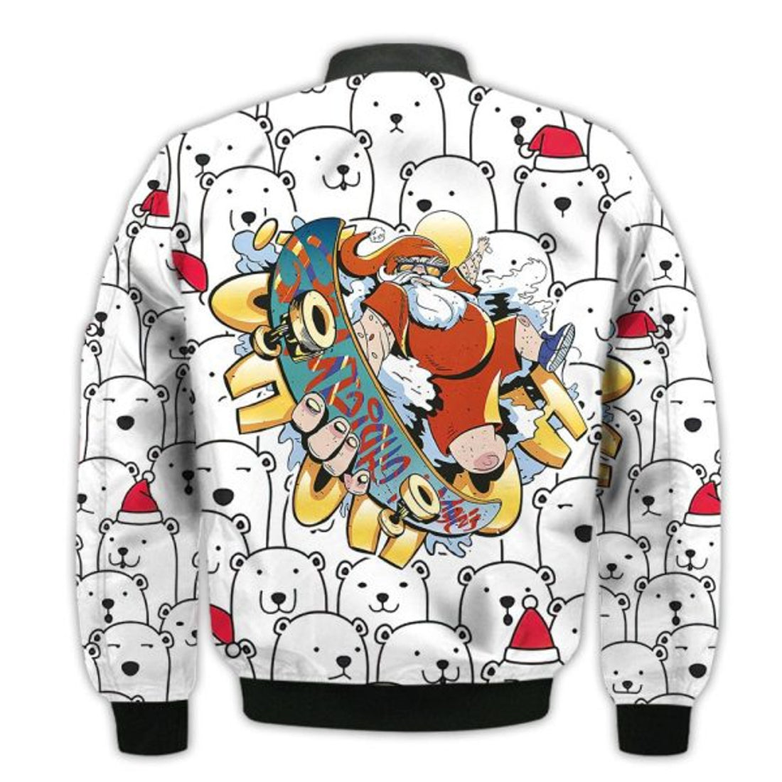 FUNSTUFFPRINTI Merry Christmas Santa Claus Skateboarding Retro Christmas Holiday Gifts Unisex 3D Bomber Bomber Jacket